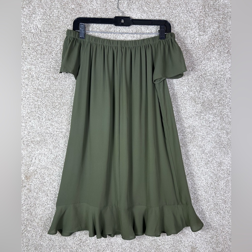 Express Women’s Green Off Shoulder Dress Size S